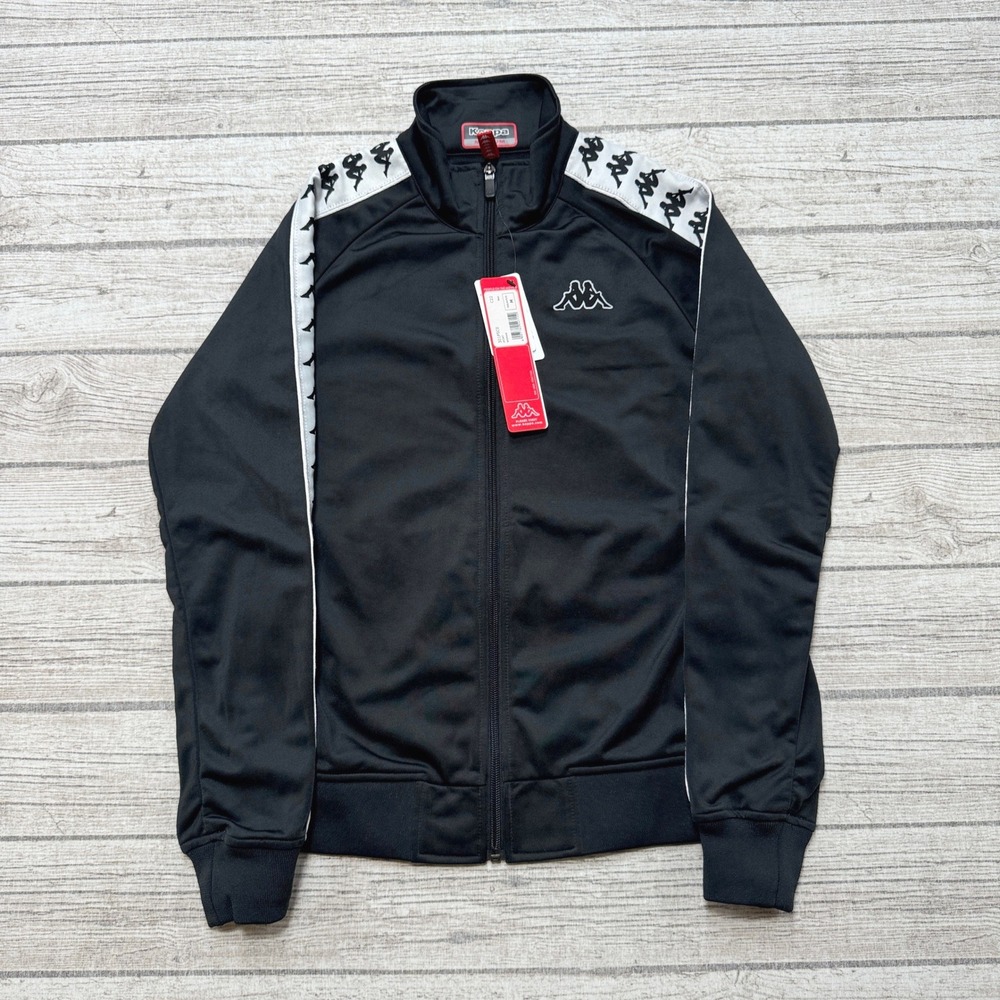 NEW Kappa Track Jacket Women's Medium Black Slim Fit Logo Tape 222 Banda Retro